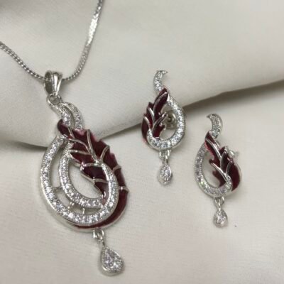 Meenakari American Diamond Pendant Set