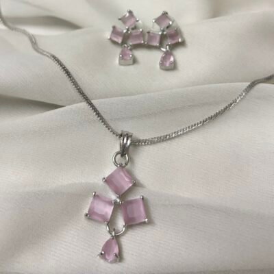 High Quality Cubic Zirconia Pink Pendant Set