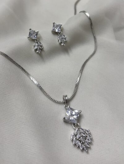 Rhodium-Plated Cubic-Zirconia Pendant Set