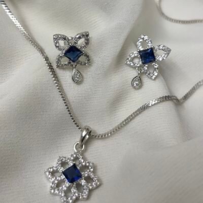 American Diamond Daily Wear Blue Pendant Set