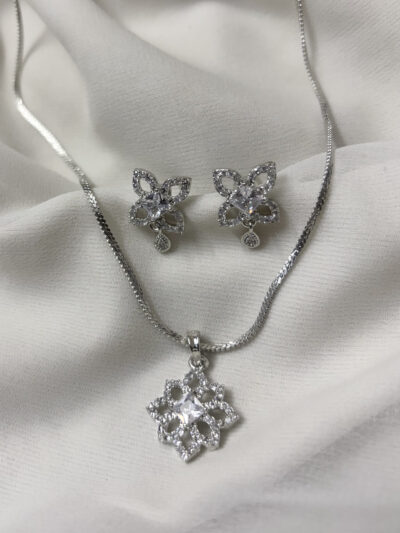 American Diamond Daily Wear White Pendant Set