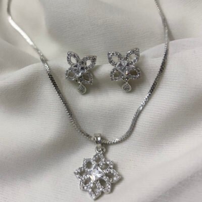American Diamond Daily Wear White Pendant Set