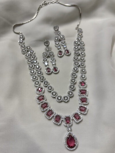 Double layer American diamond necklace set