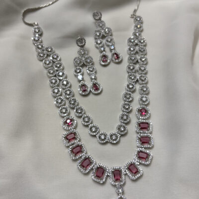 Double layer American diamond necklace set
