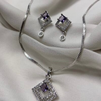 Cubic-Zirconia Purple Pendant Set