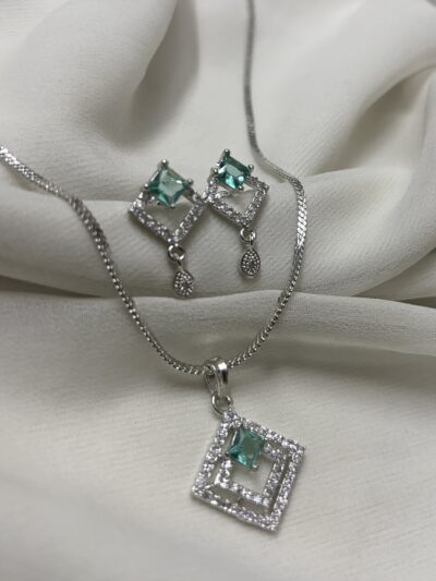 Cubic-Zirconia Sea-Green Pendant Set