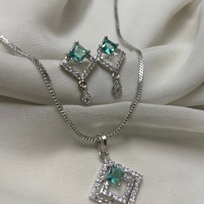Cubic-Zirconia Sea-Green Pendant Set