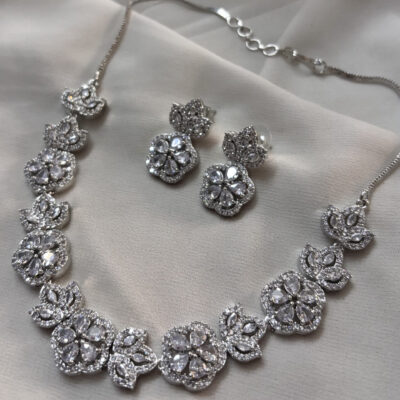 Designer rose cz necklace set