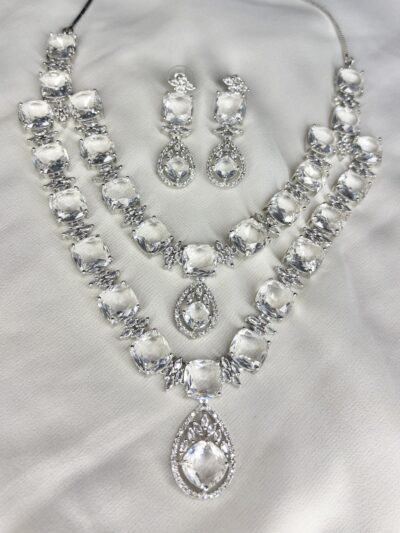 Double layer American diamond necklace set