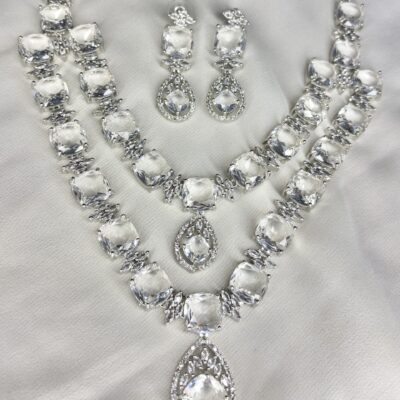 Double layer American diamond necklace set