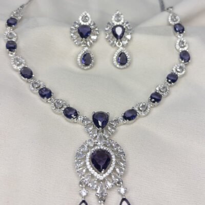 American diamond rhodium-plated purple necklace set