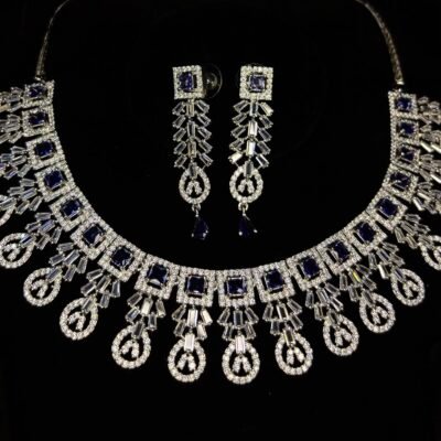 American diamond party wear rhodium plated purple necklace