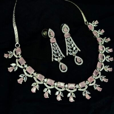 Rhodium-plated Pink Cubic Zirconia Handcrafted Premium Jewellery Set