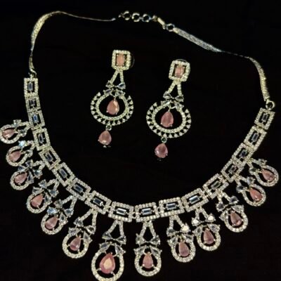 American Diamond Cubic Zirconia Pink Necklace Set