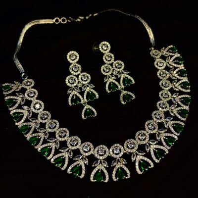 Cubic zirconia bottle green necklace set