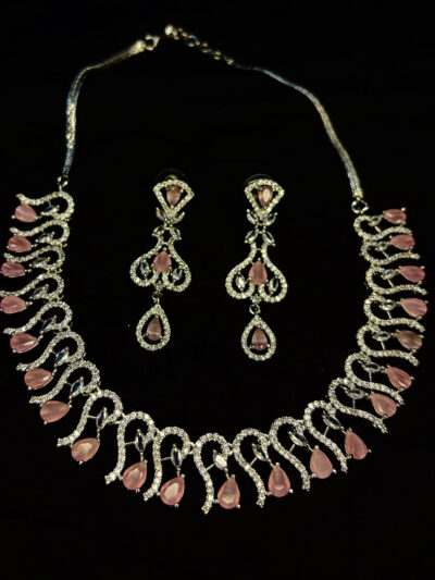 Rhodium-plated Pink Cubic Zirconia Handcrafted Premium Jewellery Set
