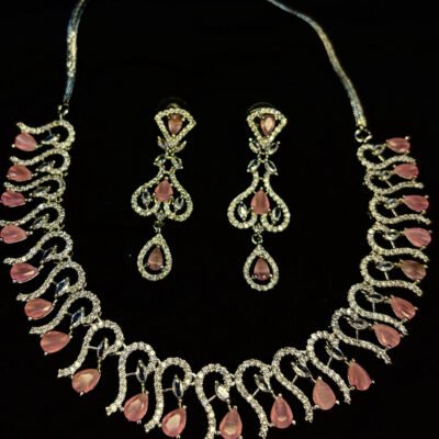 Rhodium-plated Pink Cubic Zirconia Handcrafted Premium Jewellery Set
