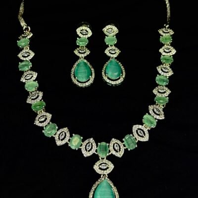 Cubic Zirconia Pista-green Necklace Set