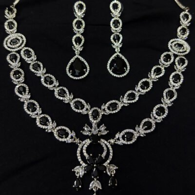 American diamond rhodium-plated black necklace set