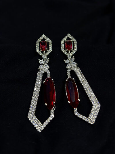 Rhodium Plated American diamond cubic zirconia Red dangler
