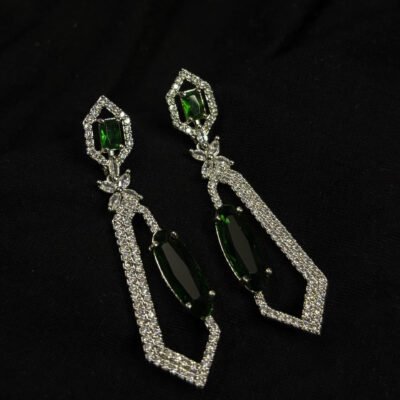 Rhodium Plated American diamond cubic zirconia Green dangler