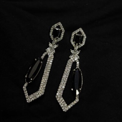 Rhodium Plated American diamond cubic zirconia Black dangler