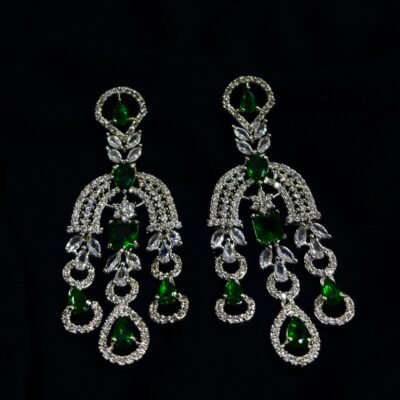 Cubic Zirconia Rhodium Plated Bottle-green dangler