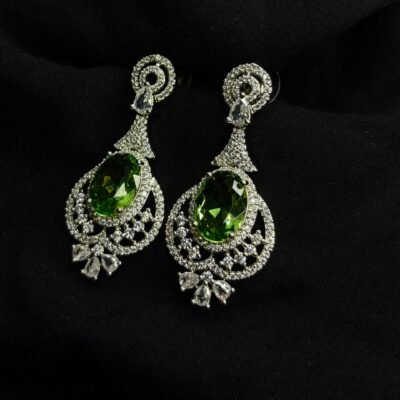 American diamond cubic zirconia mehendi-green dangler earring