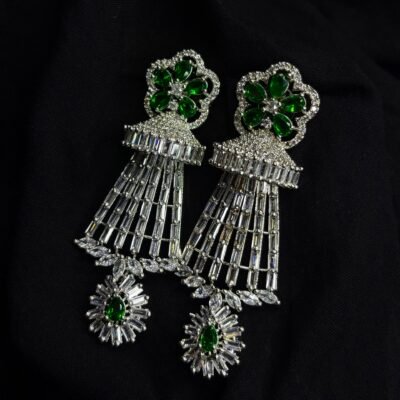 Party Wear High quality cubic zirconia Bottle-green dangler earring