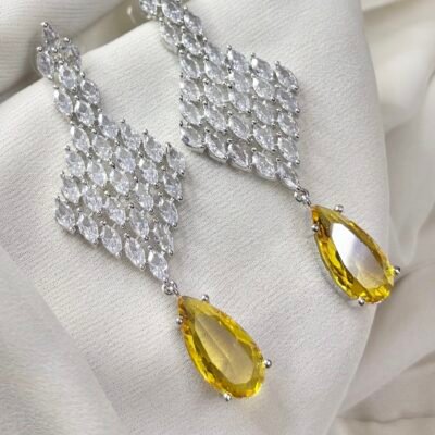 Cubic Zirconia Rhodium Plated Yellow dangler