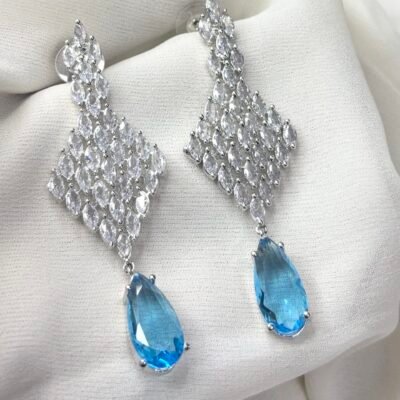 Cubic Zirconia Rhodium Plated sky blue dangler