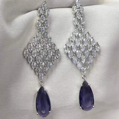 Cubic Zirconia Rhodium Plated Purple dangler