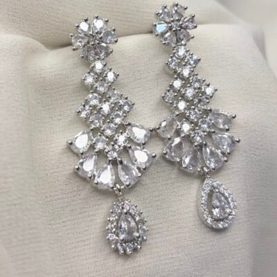 Rhodium Plated American diamond cubic zirconia white earring