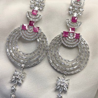 Party Wear long length American diamond Cubic Zirconia Ruby Dangler