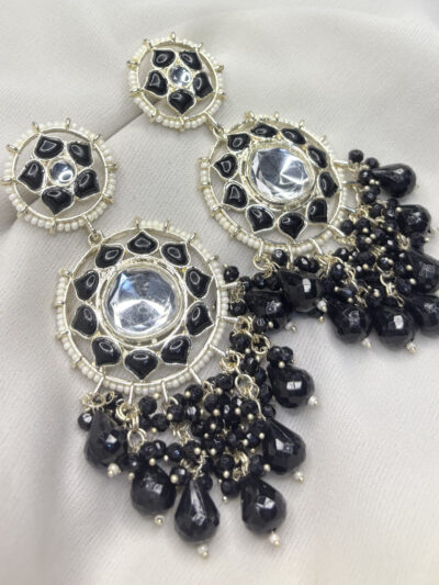 Black Kundan Studded Long Chandbali Earrings