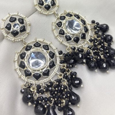 Black Kundan Studded Long Chandbali Earrings