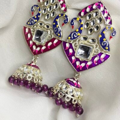 Multi Colour Kundan Jhumka Earrings