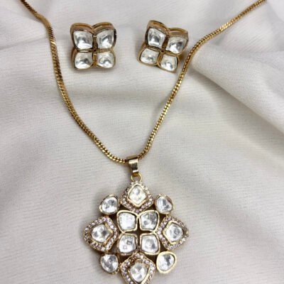 Moissanite Round Pendant Set