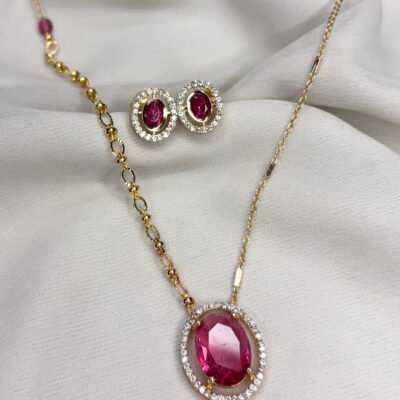 Moissanite With AAA CZ stone Pendant Set