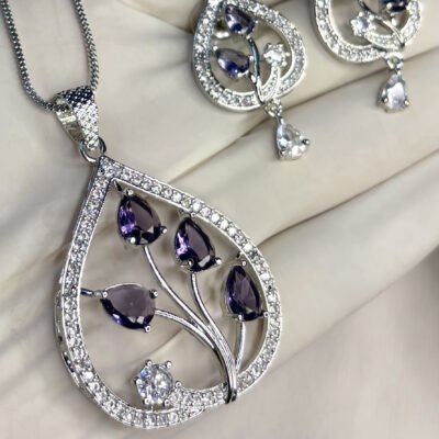 American Diamond Cubic-Zirconia Purple Pendant Set