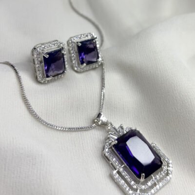 Square shape Cubic-Zirconia Purple Pendant Set