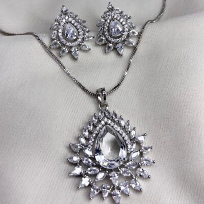 Premium Quality The Closet's American Diamond Eye shape Pendant Set