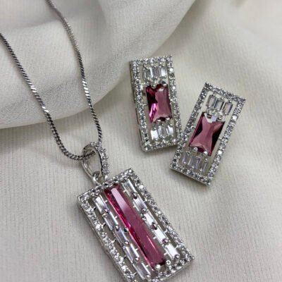 Premium Quality The Closet's Cubic-Zirconia Red Pendant Set