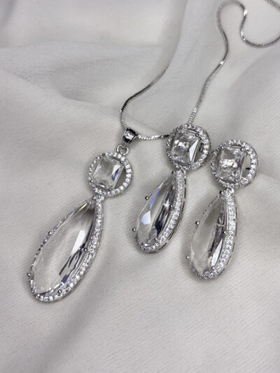 Big size Party Wear Cubic-Zirconia White Pendant Set