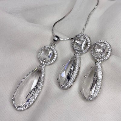 Big size Party Wear Cubic-Zirconia White Pendant Set