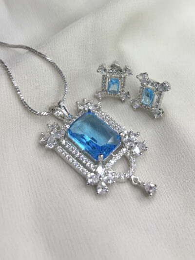Cubic-Zirconia Firozi Colour Pendant Set