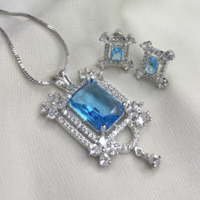 Cubic-Zirconia Firozi Colour Pendant Set