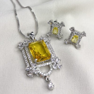 Cubic-Zirconia Yellow Colour Pendant Set
