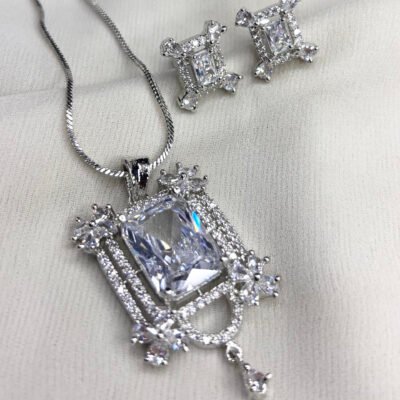 Cubic-Zirconia White Colour Pendant Set