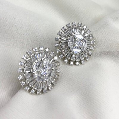 Rhodium Plated Cubic Zirconia Party Wear Stud
